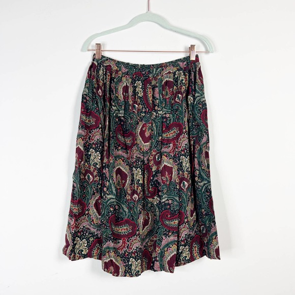 Vintage Black green pink paisley floral midi maxi skirt size Medium or Large - Picture 2 of 6